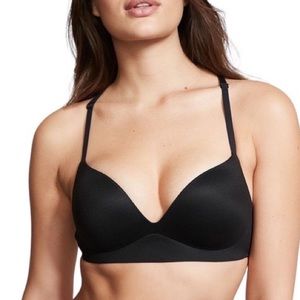 Victorias Secret INCREDIBLE Wireless Lace Back Push-Up Bra Black Size 38DDD